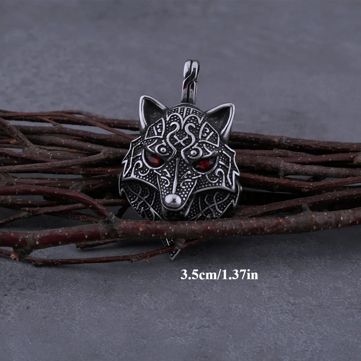 Viking Nordic Wolf Head Men's Necklace, Retro Style